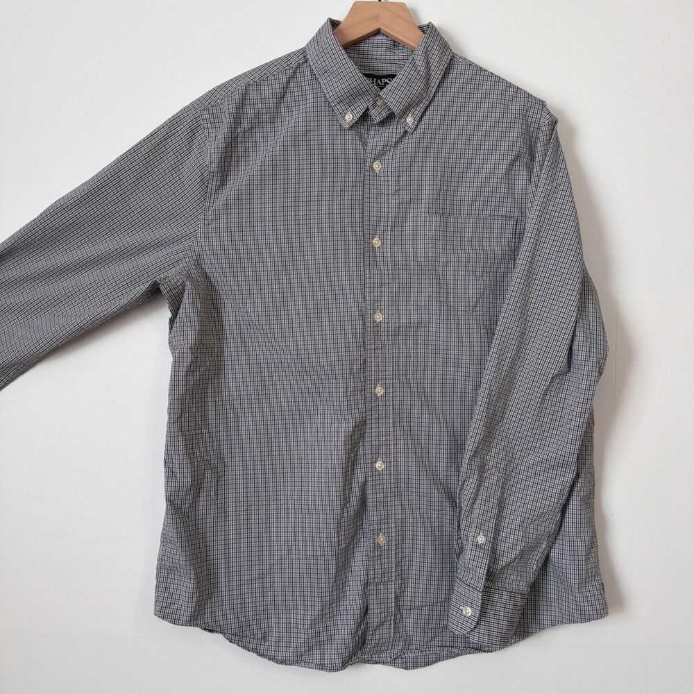 Chaps Stretch Easy Care Button Down Shirt Mens Large Black White Micro Check L